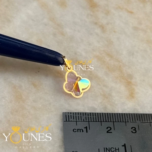 آویز طلا سواروسکی پروانه ای صورتی کم رنگ